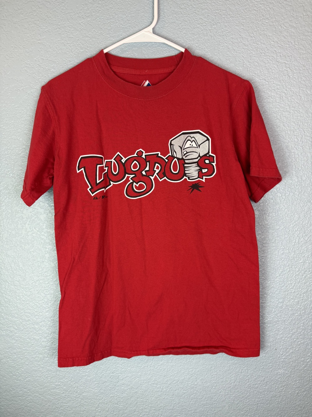 Vintage LugNuts Shirt Youth Small Red Majestic 2009 Cartoon Baseball Tee Kids